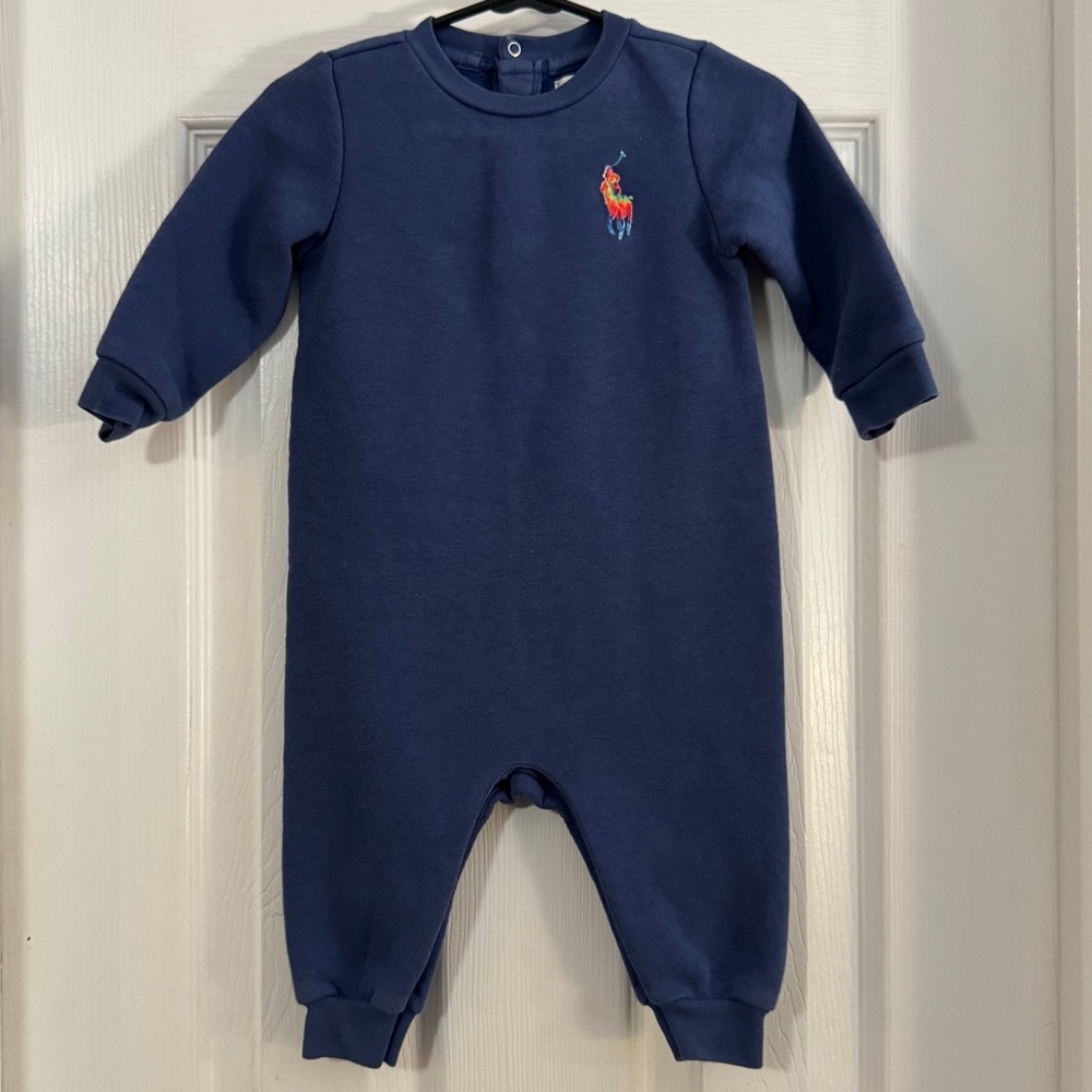 Ralph Lauren Baby Boy Blue Label Navy Long Sleeve Cozy Romper